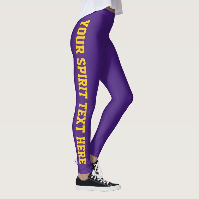 Leggings Purple + Gold Custom School Spirit Texte Légendes (Droite)