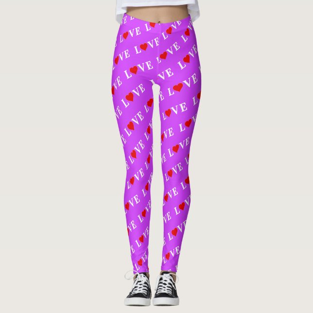 Leggings Purple LOVE Heart Motif Moderne Chic Élégant (Devant)