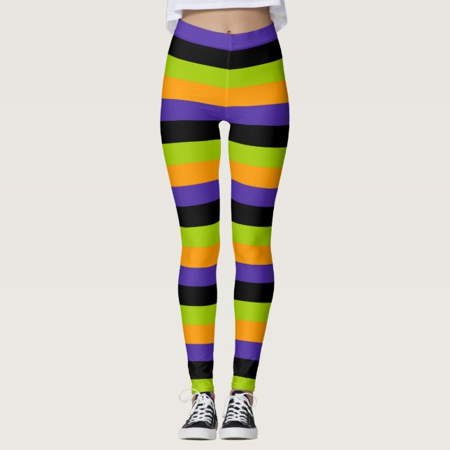 Leggings Purple Orange Black Green rayures de cuisine Hallo (Devant)