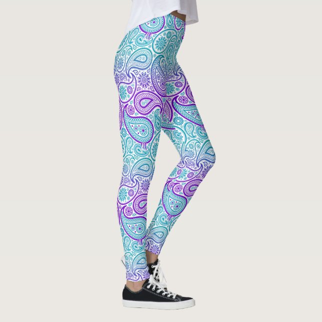 Leggings Purple turquoise & blanc paisley motif n°2 (Droite)