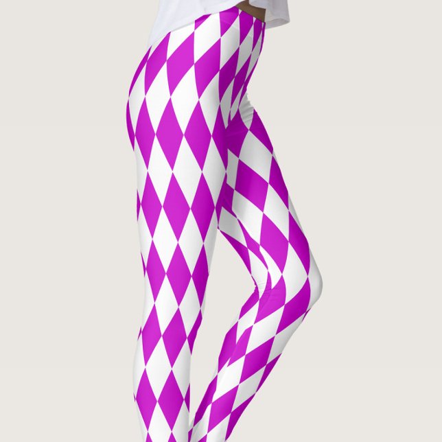 Leggings Purple White Harlequin Diamonds Checkers Design  (Créateur téléchargé)