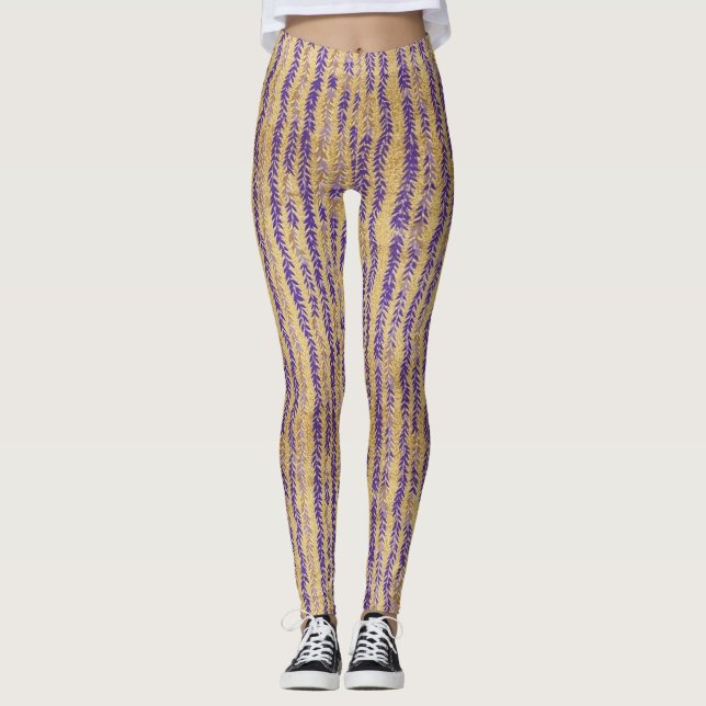Leggings Purple Wisteria Blossom Motif Floral (Devant)