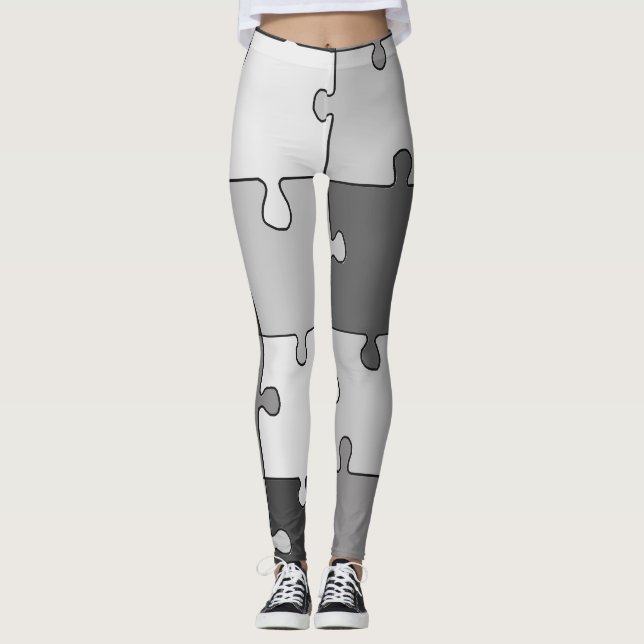 Leggings Puzzle gris denteux espiègle de tons (Devant)
