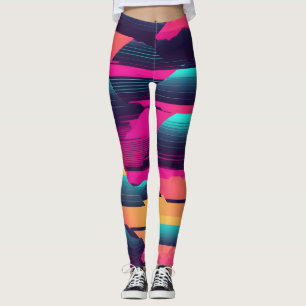 Leggings Pyramides de néon   Funky Synthwave