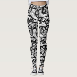 Leggings Quad patins rose noir blanc