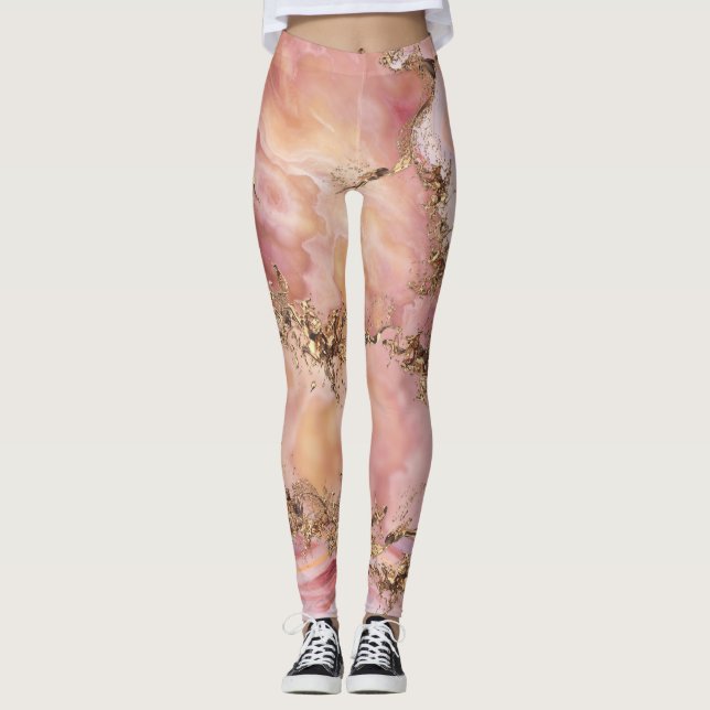 Leggings quartz rose et marbre rose pastel (Devant)
