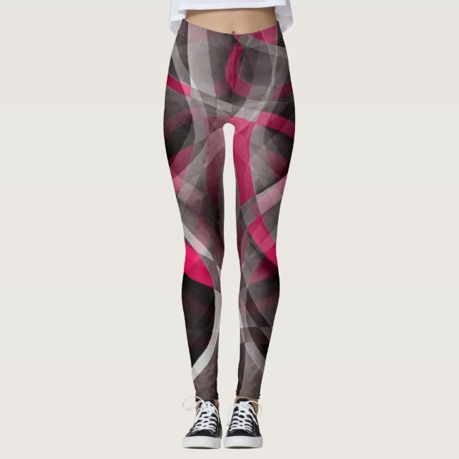 Leggings Quatre-vingts Rose rose et gris Motif funky (Devant)