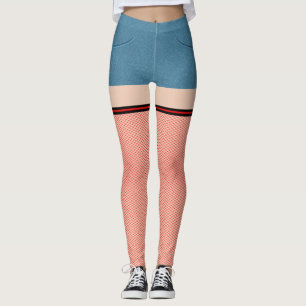 Leggings Raccourcis de denim bleu avec poissons rouges et n