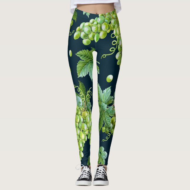 Leggings Raisin vert : Aquarelle Motif foncé (Devant)