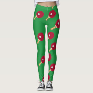 Leggings Raquette de ping-pong et boule sur vert
