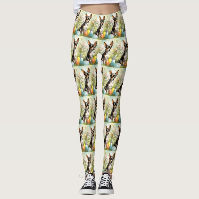 Leggings Rat Terrier aux oeufs de Pâques (Devant)