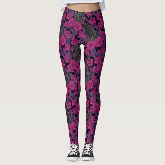 Leggings Ravins et roses roses roses (Devant)
