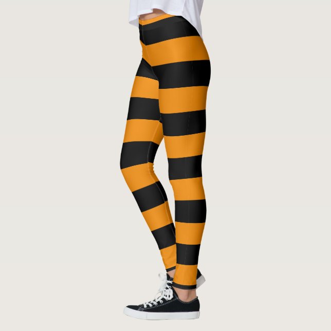 Leggings Rayé orange et noir de style de Halloween (Gauche)