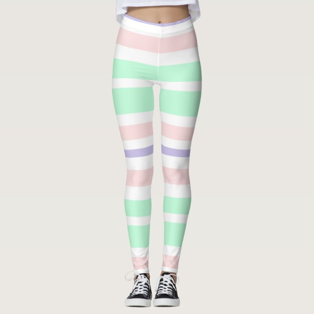 Leggings rayés roses, violets et verts (Devant)