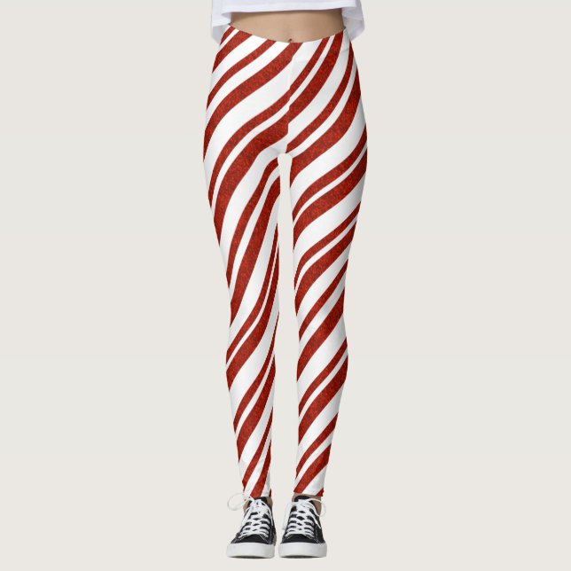 Leggings rayés Sucre de canne rouge et blanc (Devant)