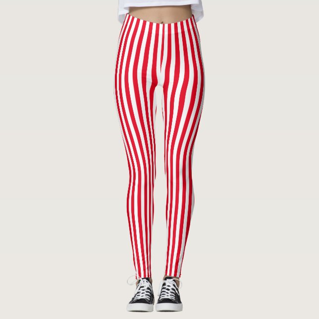 Leggings Rayure blanche rouge verticale de Candycane (Devant)