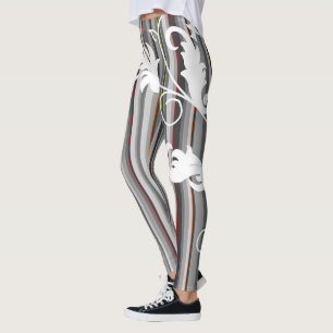 Leggings Rayure grise avec motif floral blanc 