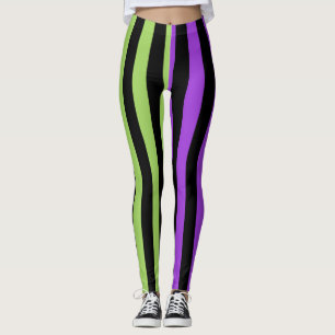 Leggings Rayure Halloween Vert Violet & Noir