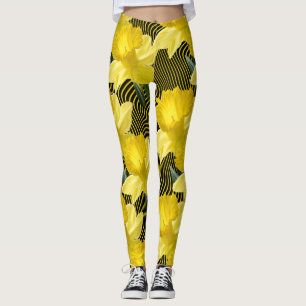 Leggings Rayure jaune onduleuse de grandes jonquilles