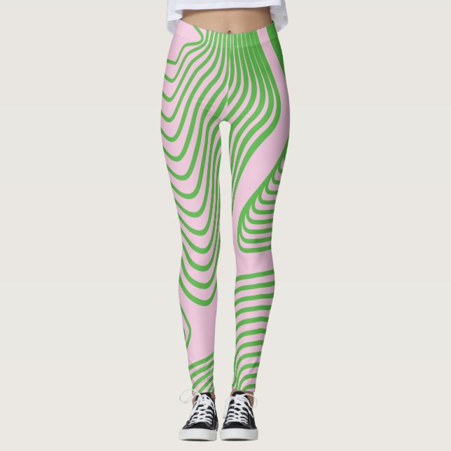 Leggings Rayure verte sur les leggins roses d'arrière - (Devant)