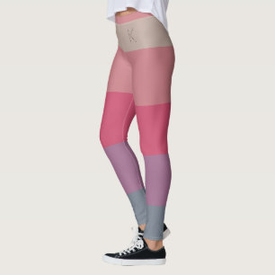 Leggings Rayures, 5 Couleurs Gris Violet Rose Beige, Monogr