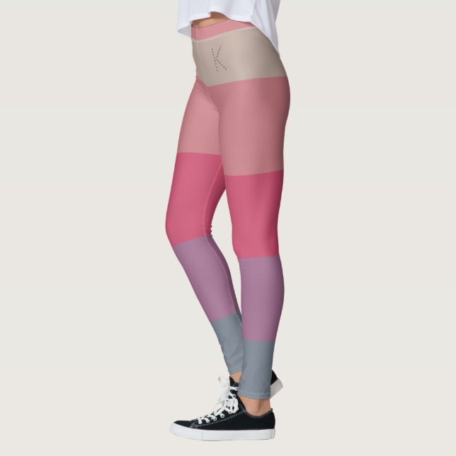 Leggings Rayures, 5 Couleurs Gris Violet Rose Beige, Monogr (Gauche)