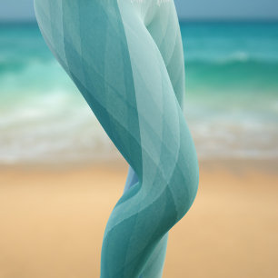 Leggings Rayures Aquarelles Bleu Vert Aqua Nom Personnalisé