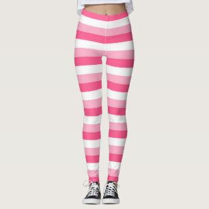 Leggings Rayures de rose, de rose indien, et blanches