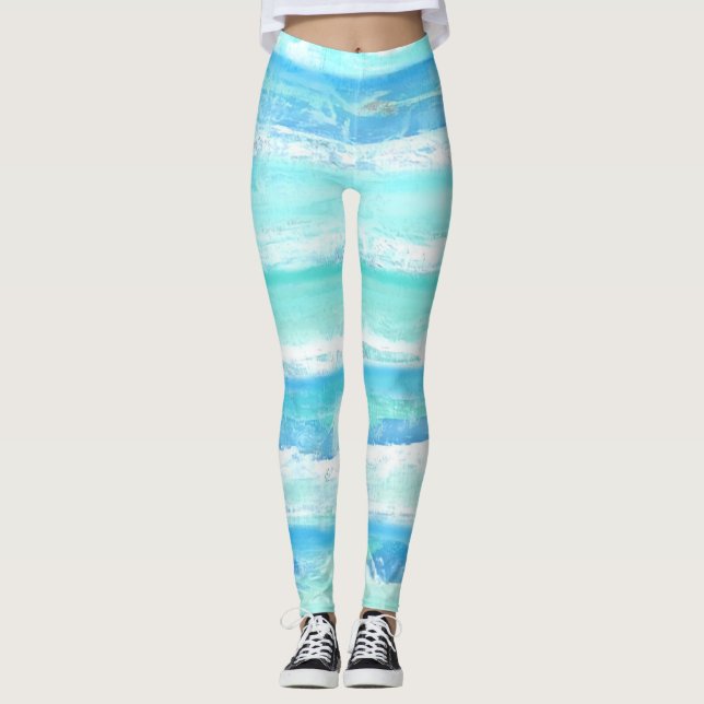 Leggings rayures horizontales Abstraites bleu turquoise bla (Devant)