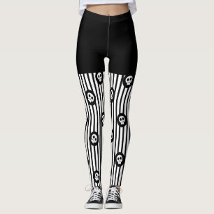 Leggings Rayures noires et blanches et petits crânes