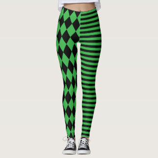 Leggings Rayures noires et vertes et clown au diamant