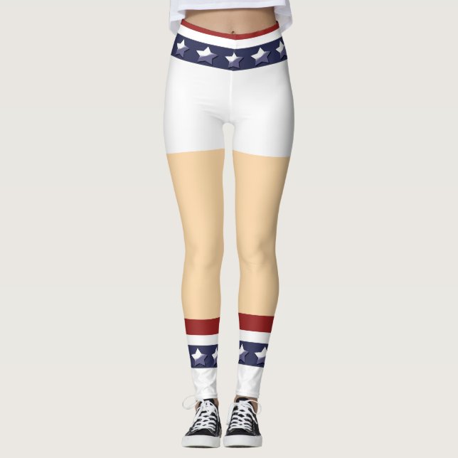 Leggings Rayures patriotiques drôles d'étoiles de jambes de (Devant)