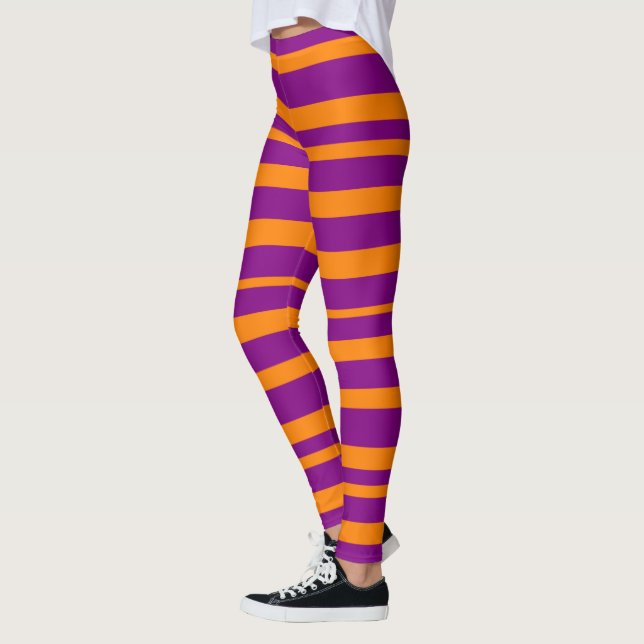 Leggings Rayures pourpres et oranges de Halloween (Gauche)
