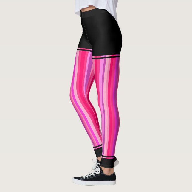 Leggings Rayures roses et pourpres Girly + Régions noires (Gauche)