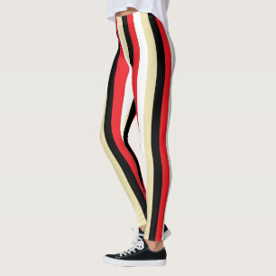 Leggings Rayures rouges, blanches, beiges et noires