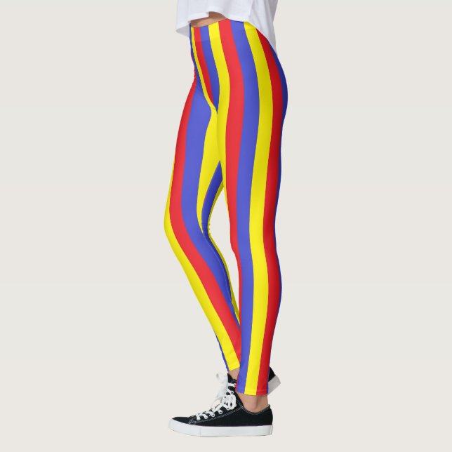 Leggings Rayures rouges, bleues et jaunes verticales (Gauche)