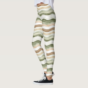 Leggings Rayures Vert Crème Marron