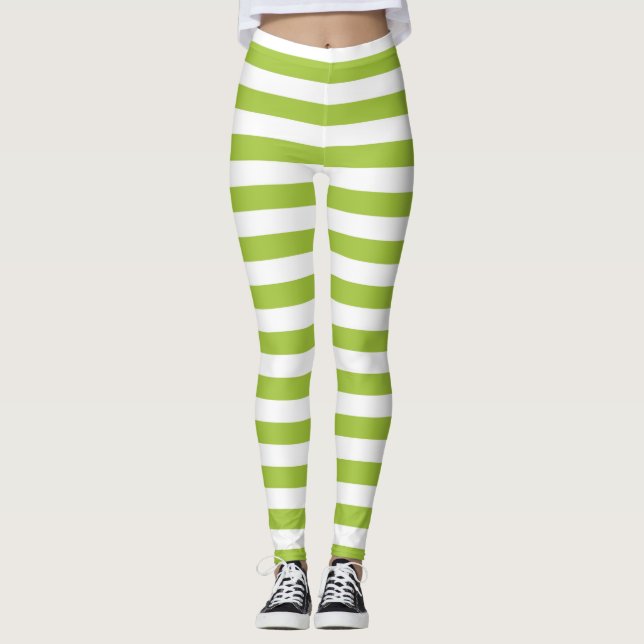 Leggings Rayures vert pomme et blanches (Devant)