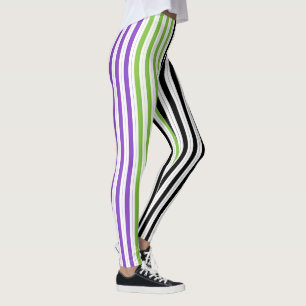 Leggings Rayures Violet Vert Noir