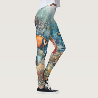 Leggings Récif corallien de Miami Beach et poissons aquarel
