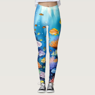 Leggings Récif de corail vibrant aquarelle