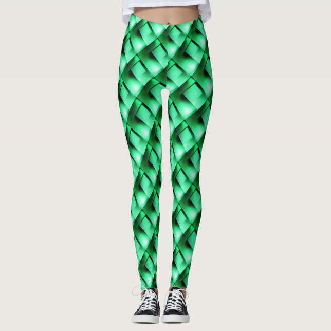 Leggings rectangles ou rayures en vert blanc qui sont mince (Devant)