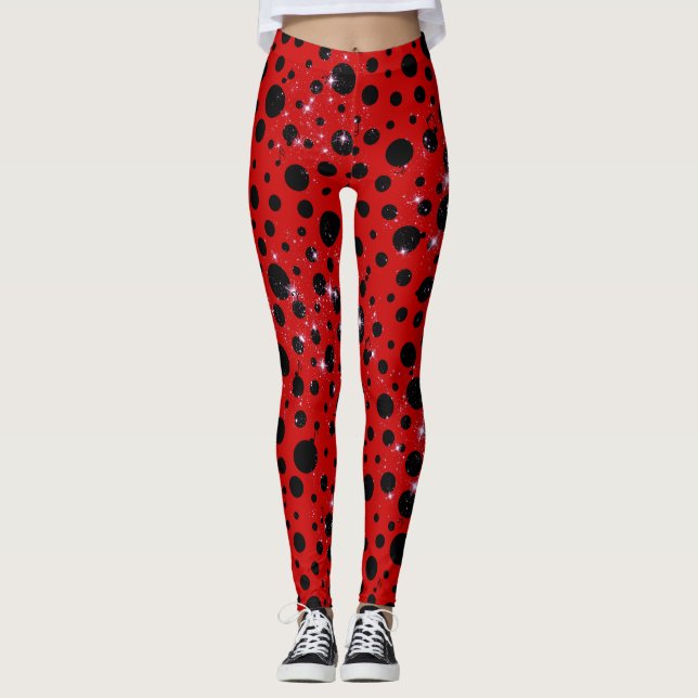 Leggings Red and black polka dots funny ladybug (Devant)