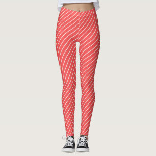 Leggings Red And White Stripes and Lines Pattern
