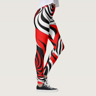 Leggings Red, Black and White Wave Pattern