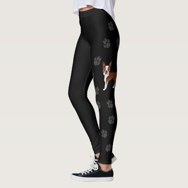 Leggings Red Boston Terrier mignon caricature Chien et Pâte (Gauche)
