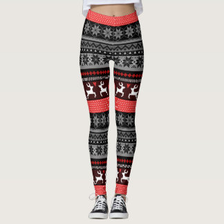 Leggings Red Fair Isle Motif