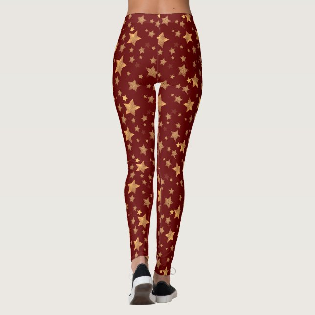 Leggings Red Gold Star Motif Vintage Joyeux Noël (Dos)