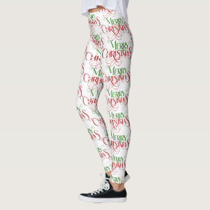 Leggings Red & Green Joyeux Noël Retro Typographie