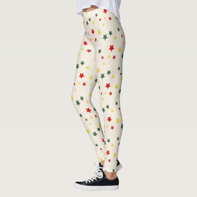 Leggings Red Green Star Novelty Mignonne Drôle Noël moderne (Gauche)
